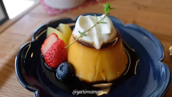 西予市カフェ「cafe花と絵と珈琲」スイーツプリン