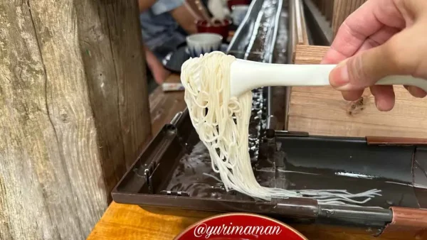 トングでそうめんをキャッチする体験の様子1