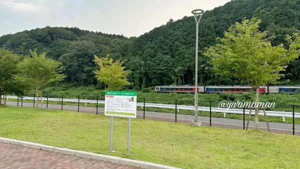 西予ちぬやパークから見えるJR列車｜鉄道好きの子どもに人気