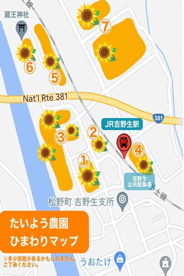 松野町ひまわり畑マップたいよう農園