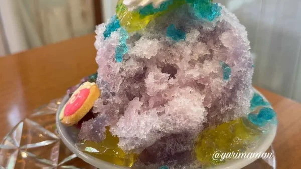 東温市カフェレストマーズのでんでん虫のアジサイかき氷2