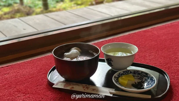 慈眼寺の紅葉まつりで楽しむ抹茶と紅葉の見える室内席1