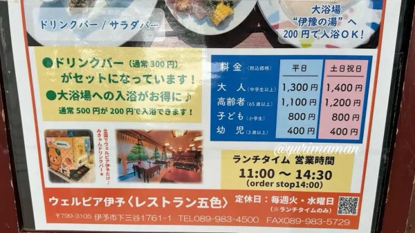ウェルピア伊予のランチバイキングの料金表