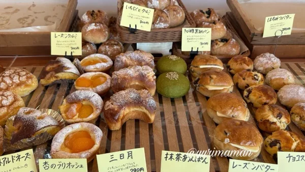 東温市オーボンパンに並ぶ約40種類のパン2