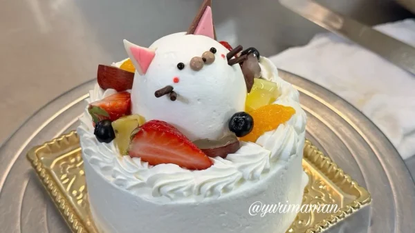 松山のケーキ店「カトルセゾン菓子夢」どうぶつさんケーキをのせたホールケーキ