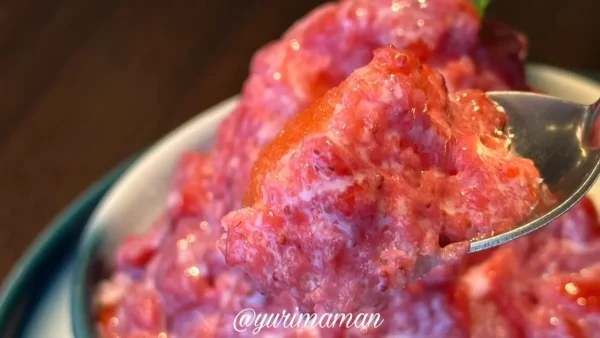 松山市で食べられるソラニワガレーの苺かき氷（糸ピンス）2