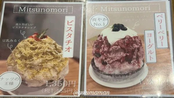 みつのもりのかき氷メニュー（松山ロープウェー商店街）2