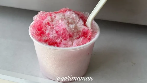金生堂で販売されている200円のかき氷（昔ながらのシロップ）