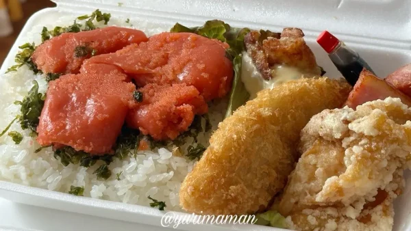坂本商店の海苔明太弁当（西条市）。具沢山でボリューム満点1