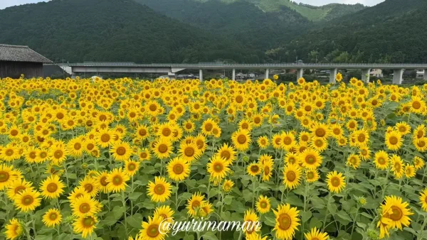 西予市田之筋・地域づくり活動センター近くの満開ひまわり畑（2025年7月15日撮影）2
