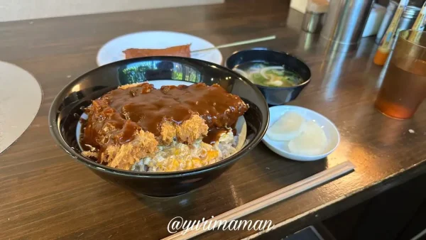デミグラスソースと半熟卵がかかった道10（みち）の名物カツ丼1