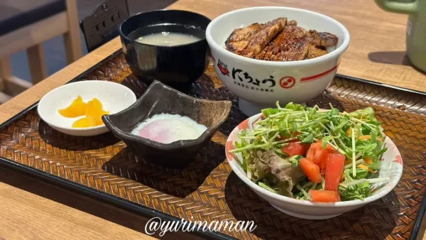 松山市にちょう福音寺店の炭火焼き豚丼とサラダバー