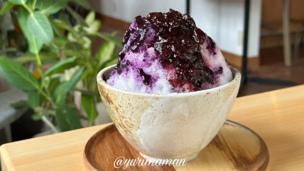 久万高原町産ブルーベリーを使ったタネマキ食堂のかき氷1
