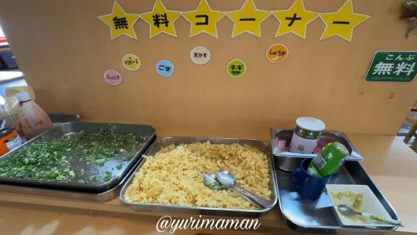 がんば亭川之江店の無料トッピングコーナー｜ネギ・天かす・しょうが