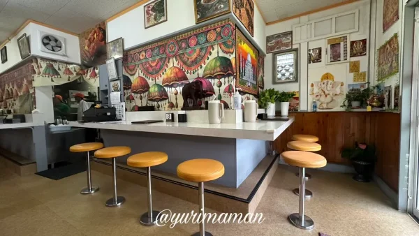 マダルインディア西条小松店のカウンター席と店内の様子