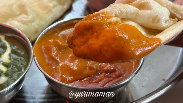 バターチキンカレーとホウレンソウチキンカレーのダブルカレーセット（ナン付き）3