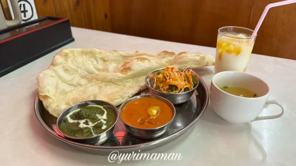 バターチキンカレーとホウレンソウチキンカレーのダブルカレーセット（ナン付き）6