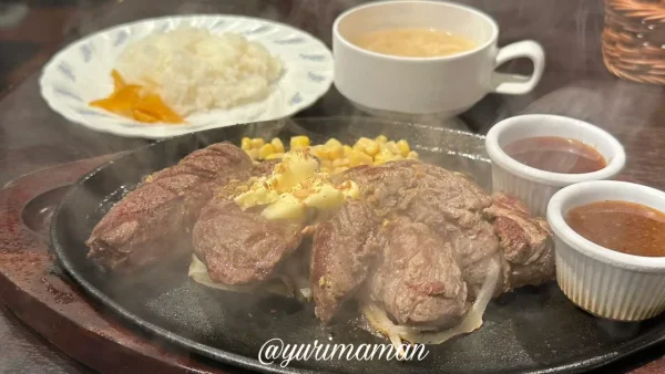肉の日ランチで注文した牛2種食べ比べコンビ270g｜まつちかステーキ食堂2