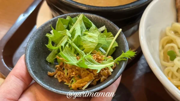 麺のようじ松山店の鶏ドロつけ麺のトッピング