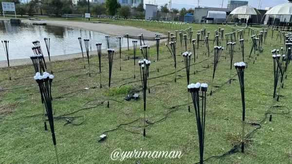 いとまちマルシェ イルミネーション2025 準備中の様子（じゃぶじゃぶ池まわり）