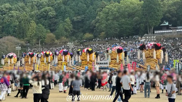 新居浜太鼓祭り・山根グラウンドで行われたかきくらべの全景