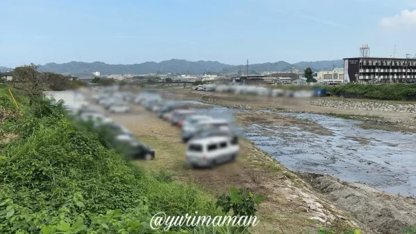新居浜太鼓祭り・山根グラウンドの臨時駐車場の様子2