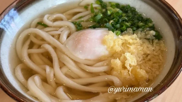 魔法のパンケーキ四国中央店の月見うどん（手打ち麺）