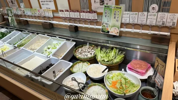 新鮮な野菜が並ぶしゃぶ葉今治店の野菜バーコーナー3