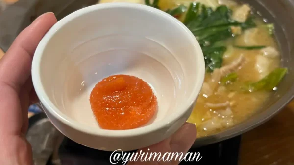 ガストのもつ鍋にやまやの明太子をトッピングした様子1 - ゆりママんブログ ガストのもつ鍋にやまやの明太子をトッピングした様子1