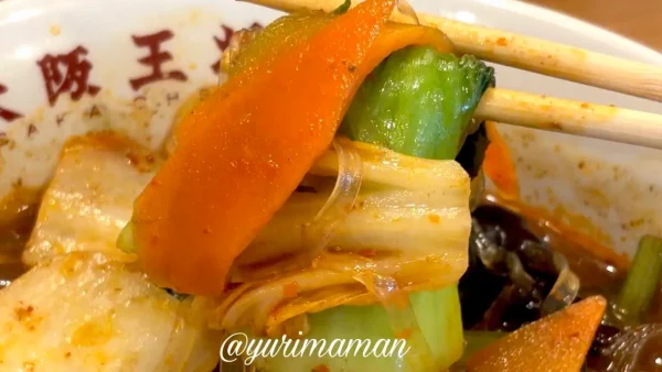 大阪王将の麻辣湯（マーラータン）。チンゲンサイや白菜などの具材