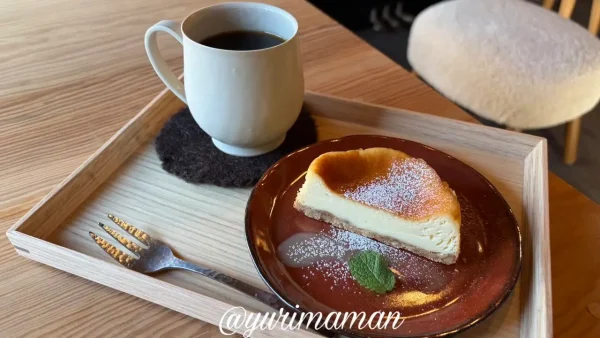 ruru cafe＋ANTAのチーズケーキとコーヒー。甘さ控えめのチーズケーキをレトロな器で楽しめる1