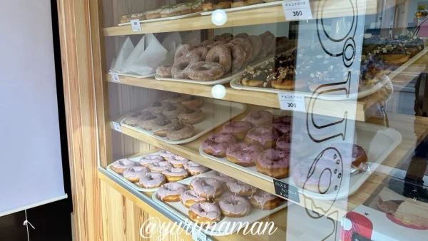 宇和島市の「TOU℃（トウド）」の内観写真ドーナツがずらりと並ぶ様子