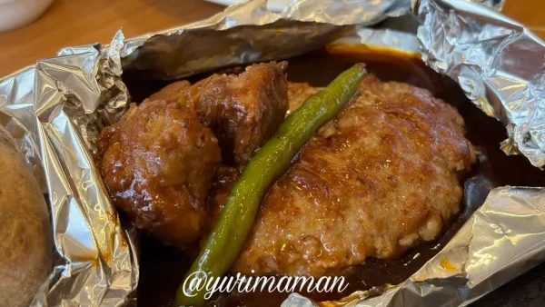 アルミを開けた瞬間のココス包み焼きハンバーグ