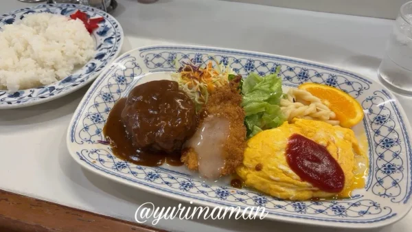 レストラン野咲 特製ランチ ハンバーグ エビフライ オムレツ1