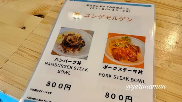 ユンゲモルゲン ハンバーグ丼 メニュー 平日限定 伊予市 道の駅ふたみ