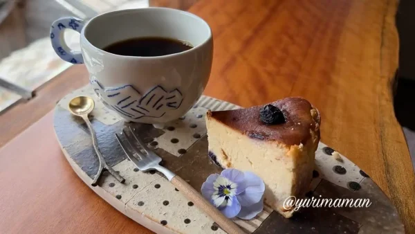 わたぐもカフェのチーズケーキとコーヒー