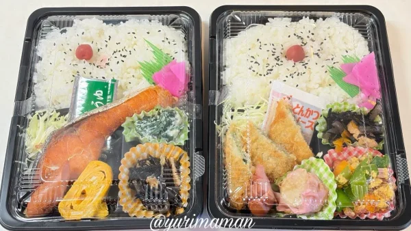 あいなんドーナツ 手作り500円弁当 アジフライ弁当と鮭弁当2