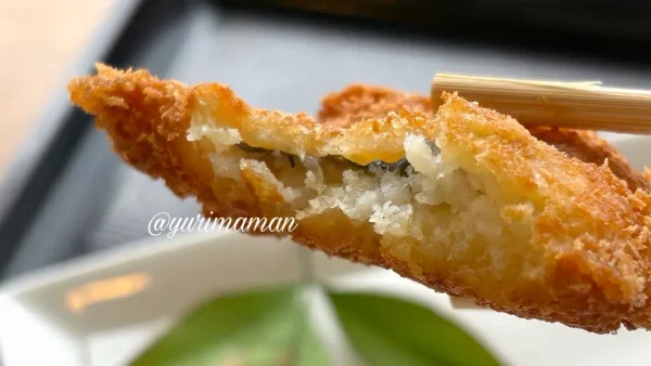 サクサク食感のハモカツを箸で持ち上げた様子