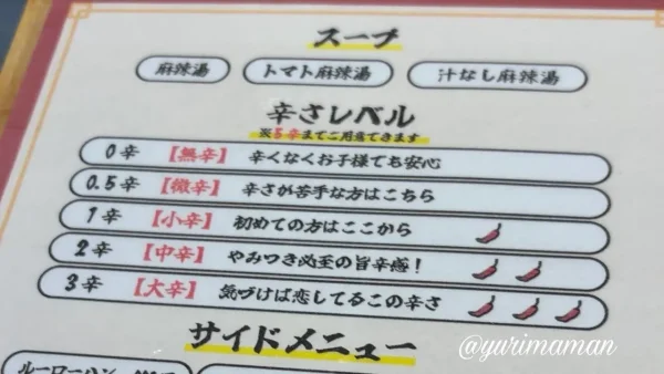 福恩麻辣湯の選べる辛さメニュー