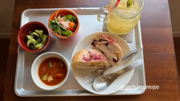 ラクダピクニックのトマトキーマカレーとベーグルランチセット1