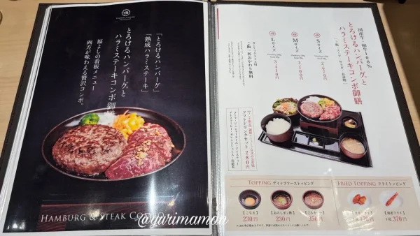 とろけるハンバーグ福よし新居浜店のメニュー1 - ゆりママんブログ とろけるハンバーグ福よし新居浜店のメニュー1