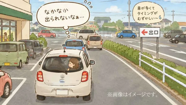 スーパー駐車場から国道へ出る際の混雑イメージ(イラスト) - ゆりママんブログ スーパー駐車場から国道へ出る際の混雑イメージ(イラスト)