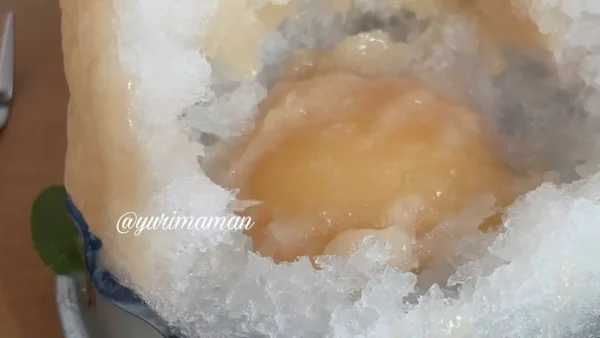 かき氷の中に入った丸ごとの桃コンポート - ゆりママんブログ かき氷の中に入った丸ごとの桃コンポート