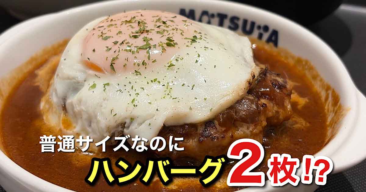 松屋のエッグブラウンソースハンバーグ定食200g・普通サイズでハンバーグ2枚