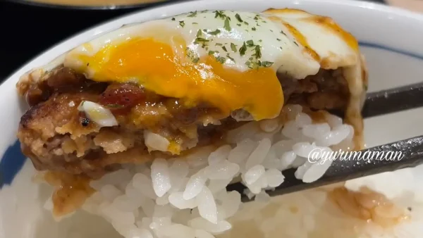 エッグブラウンソースハンバーグをごはんと一緒に実食 - ゆりママんブログ エッグブラウンソースハンバーグをごはんと一緒に実食
