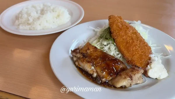 ジョイフル土曜日の日替りランチ てりやきペッパーチキンステーキ&白身魚フライ