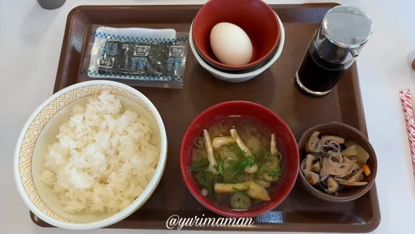 すき家のたまかけ朝食・ごはん並盛330円